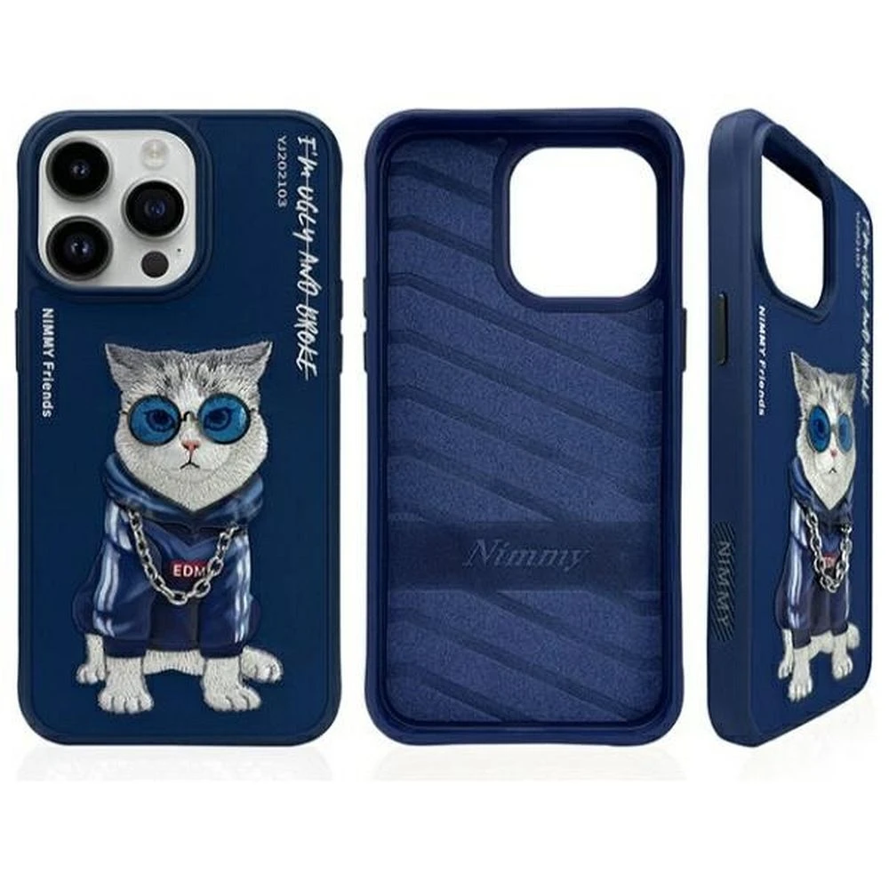 Zadní kryt NIMMY case GLASSES COOL CAT pro Apple IPHONE 15 Pro, modrá