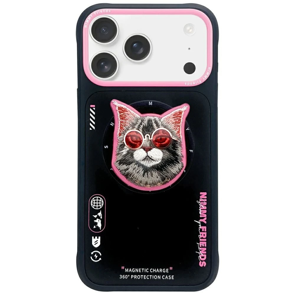 Zadní kryt NIMMY case GLASSES COOL CAT MagSafe pro Apple IPHONE 17 Pro, black pink