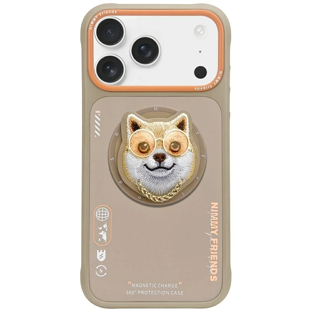 Zadní kryt NIMMY case GLASSES COOL DOG MagSafe pro Apple IPHONE 17 Pro, béžová