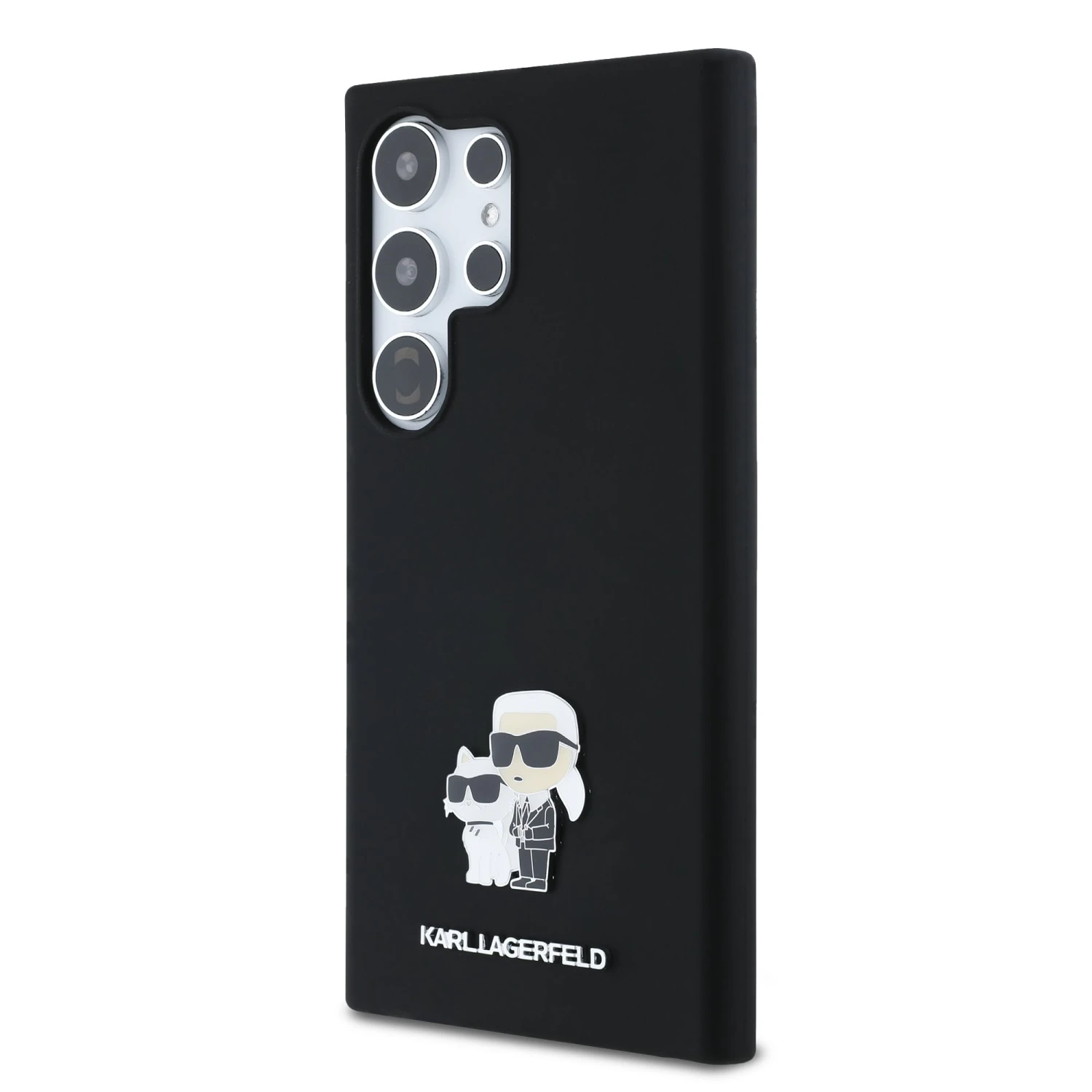 Karl Lagerfeld Liquid Silicone Metal Karl and Choupette Zadní Kryt pro Samsung Galaxy S24 Ultra Black