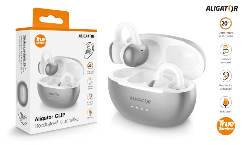 Bluetooth sluchátka ALIGATOR Clip, stříbrná
