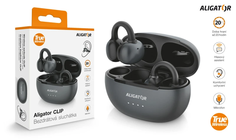Bluetooth sluchátka ALIGATOR Clip, černá