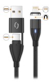 Datový kabel ALIGATOR MAGNETIC 3A 30W, USB-C+USB/Lightning 1,5m