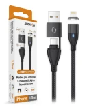 Datový kabel ALIGATOR MAGNETIC 3A 30W, USB-C+USB/Lightning 1,5m