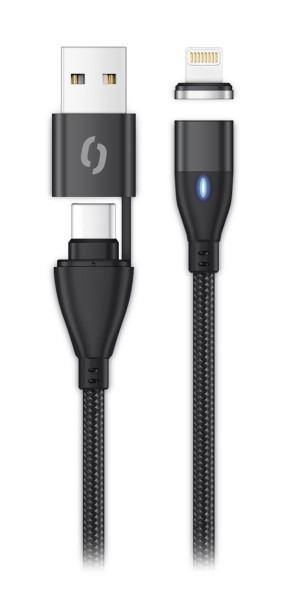 Datový kabel ALIGATOR MAGNETIC 3A 30W, USB-C+USB/Lightning 1,5m