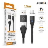 Datový kabel ALIGATOR MAGNETIC 3A 65W, USB-C+USB/USB-C 1,5m