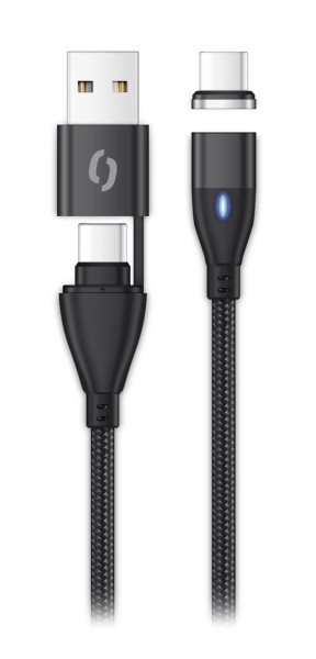 Datový kabel ALIGATOR MAGNETIC 3A 65W, USB-C+USB/USB-C 1,5m