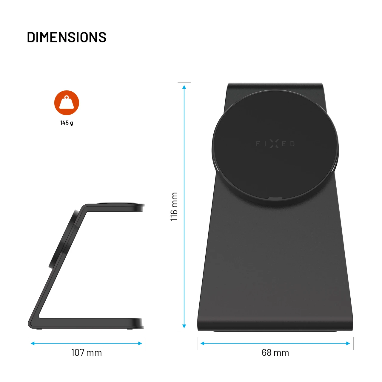 Stojánek s bezdrátovým nabíjením 3v1 FIXED MagPowerstation Alu 3 s podporou MagSafe, 25W+5W+3.5W, Qi2.2, černá