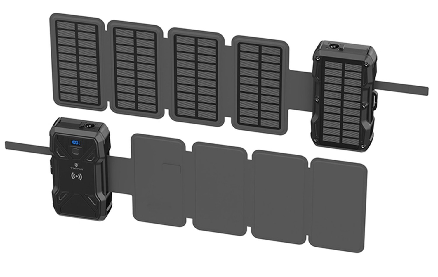 Solární powerbanka VIKING TYR III/Output:1xUSB-C,2xUSB-A/Wireless charge 15W max/30000mAh/LED světlo