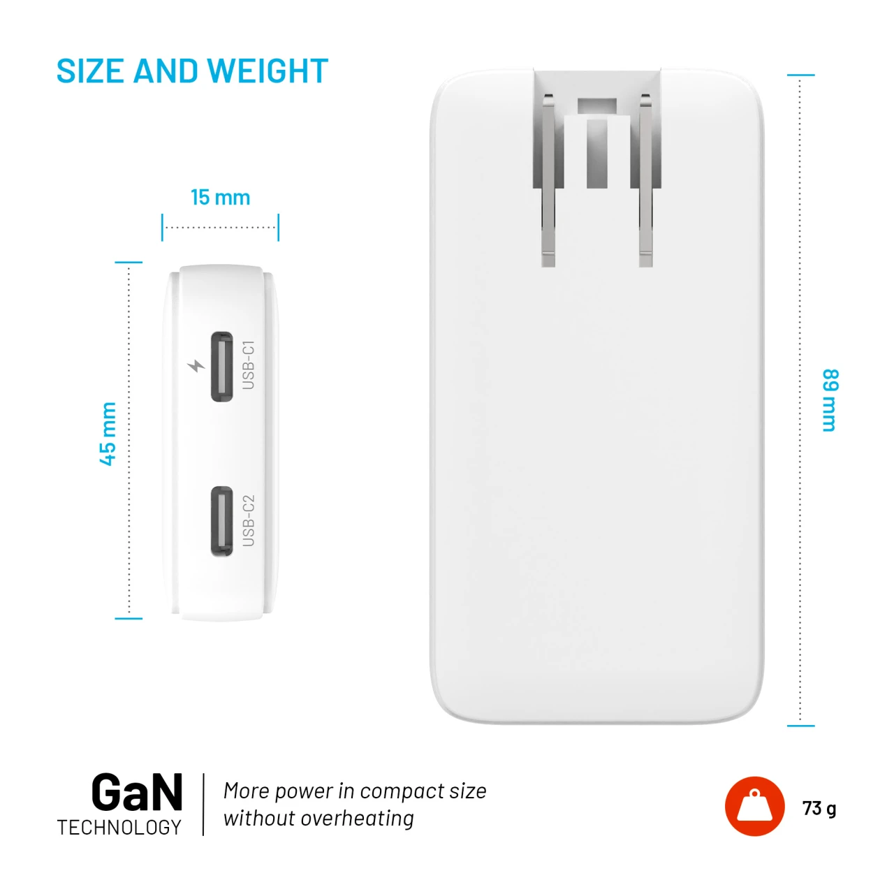 FIXED Slim Traveller s 2x USB-C s vyměnitelnými adaptéry, GaN 45W, bílá