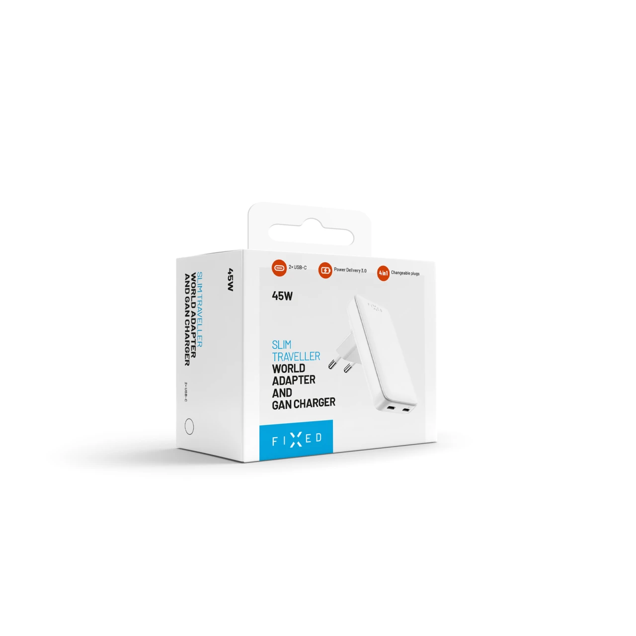 FIXED Slim Traveller s 2x USB-C s vyměnitelnými adaptéry, GaN 45W, bílá