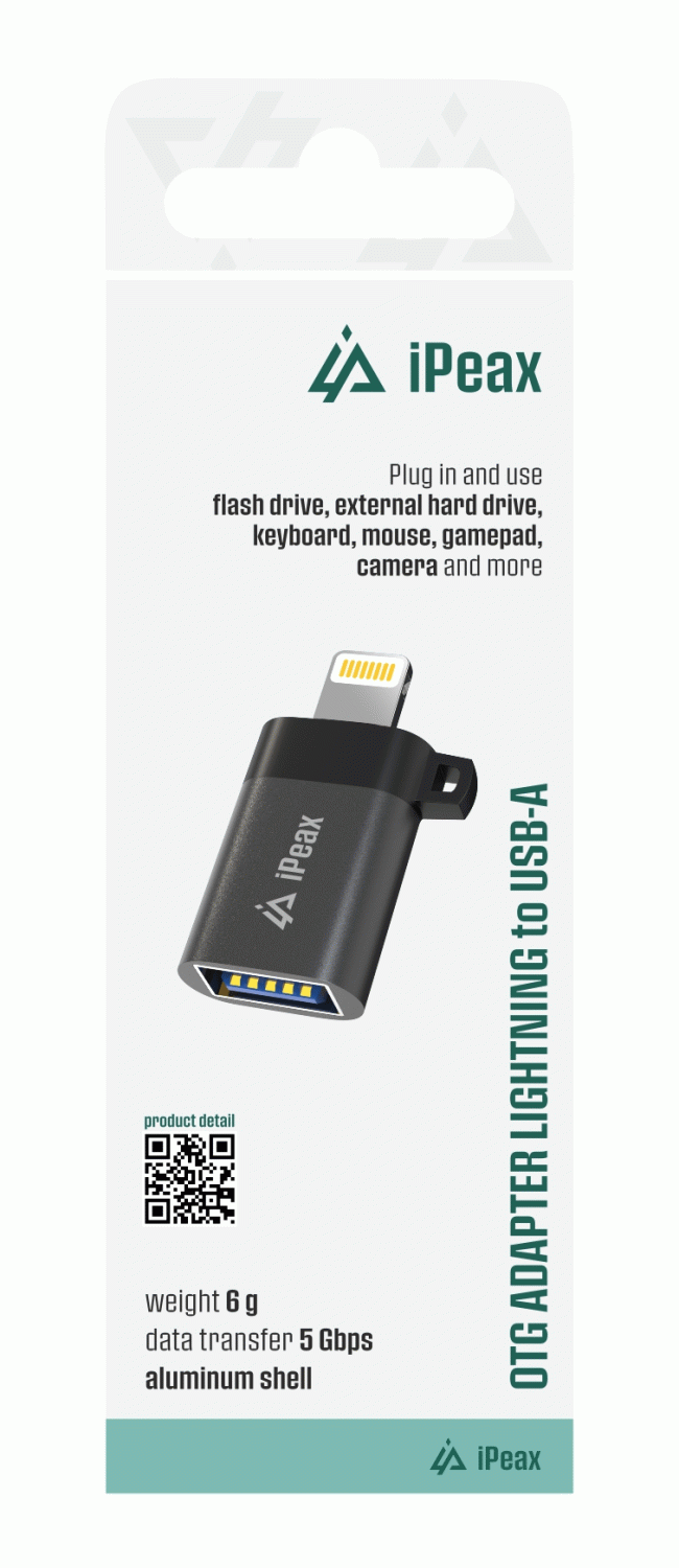 Adaptér iPEAX OTG LIGHTNING / USB-A, černá