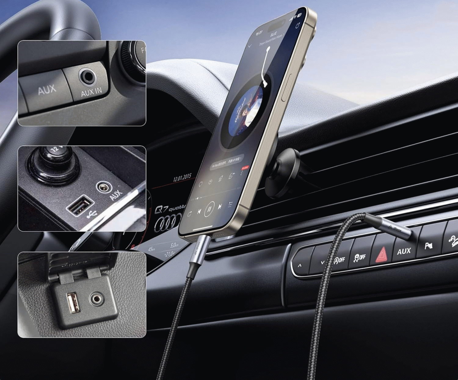 Adaptér iPEAX USB-C / 3,5 MM JACK 1,5 M, černá