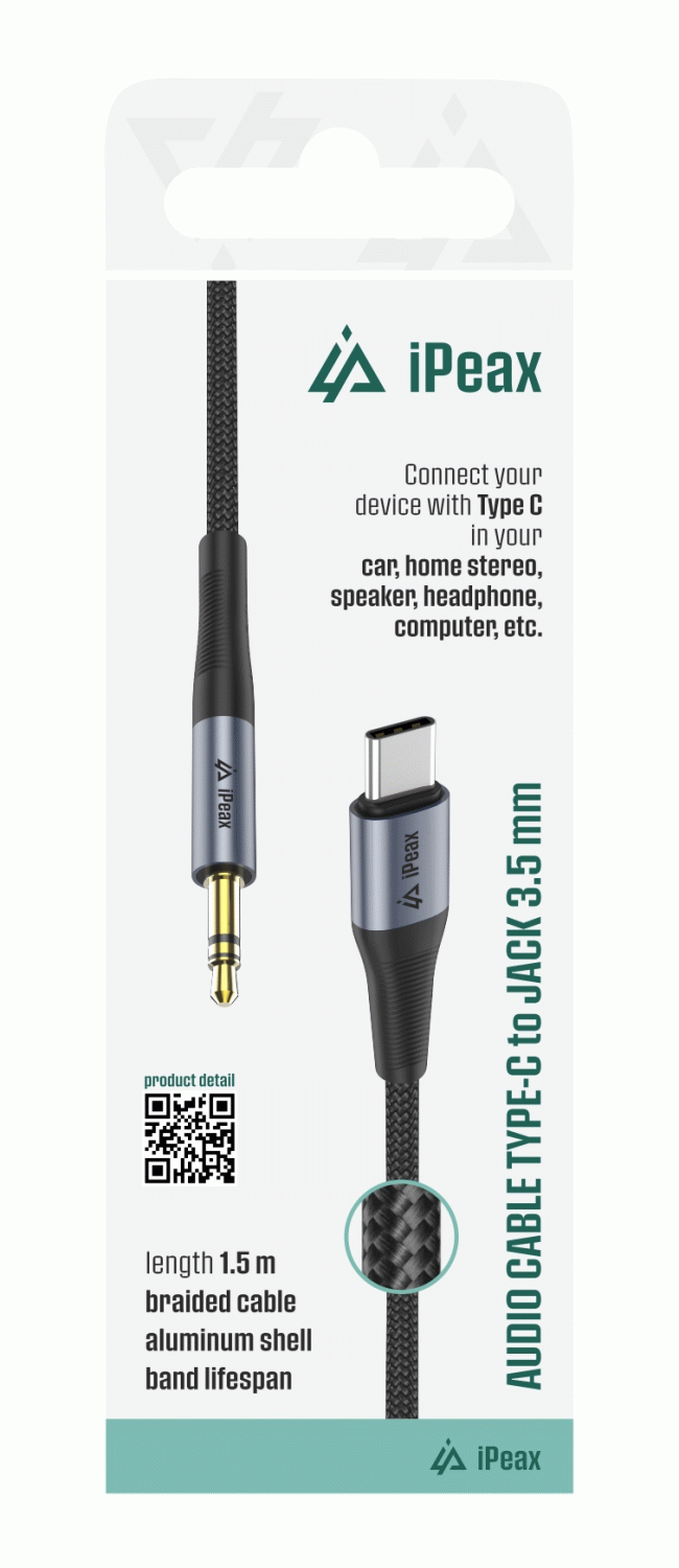 Adaptér iPEAX USB-C / 3,5 MM JACK 1,5 M, černá