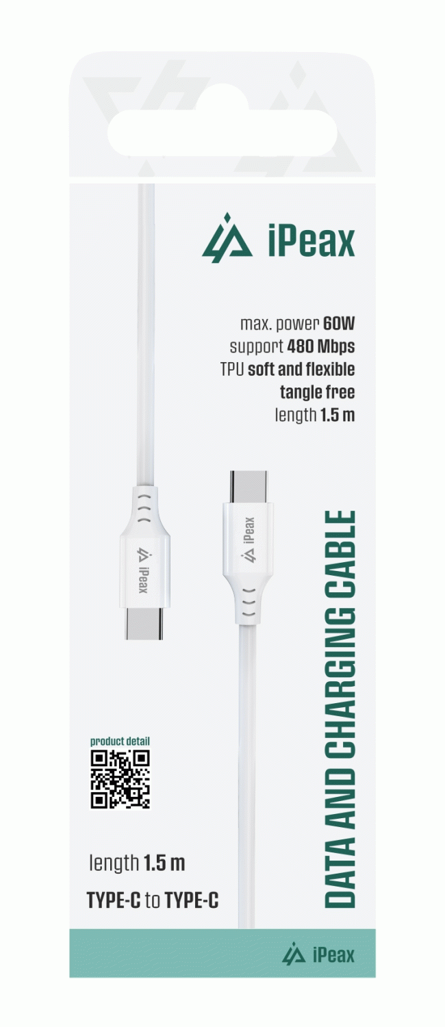 Kabel iPEAX TPU USB-C / USB-C 1,5M, USB 2.0, bílá