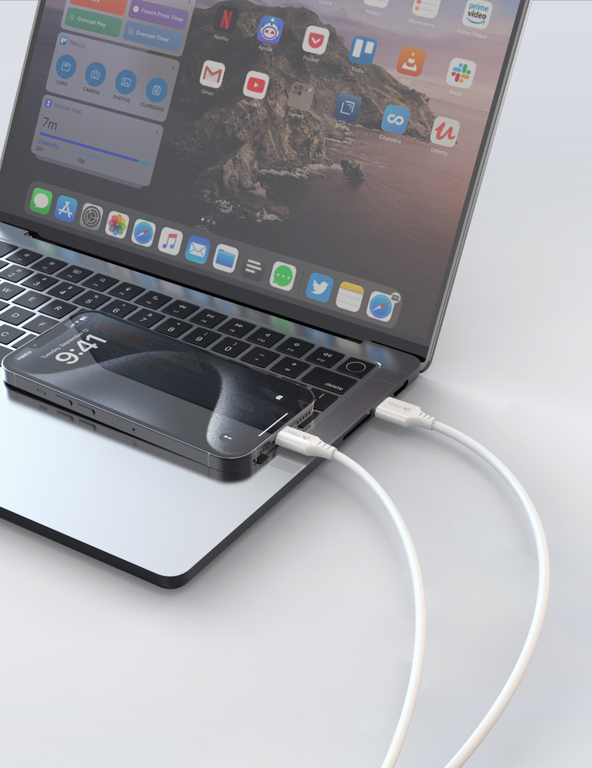 Kabel iPEAX TPU USB-A / USB-C 1M, USB 2.0, bílá