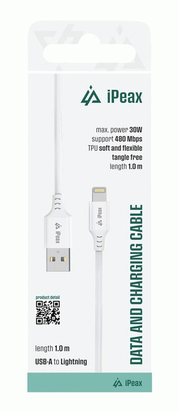 Kabel iPEAX TPU USB-C / LIGHTNING 1M, USB 2.0, bílá