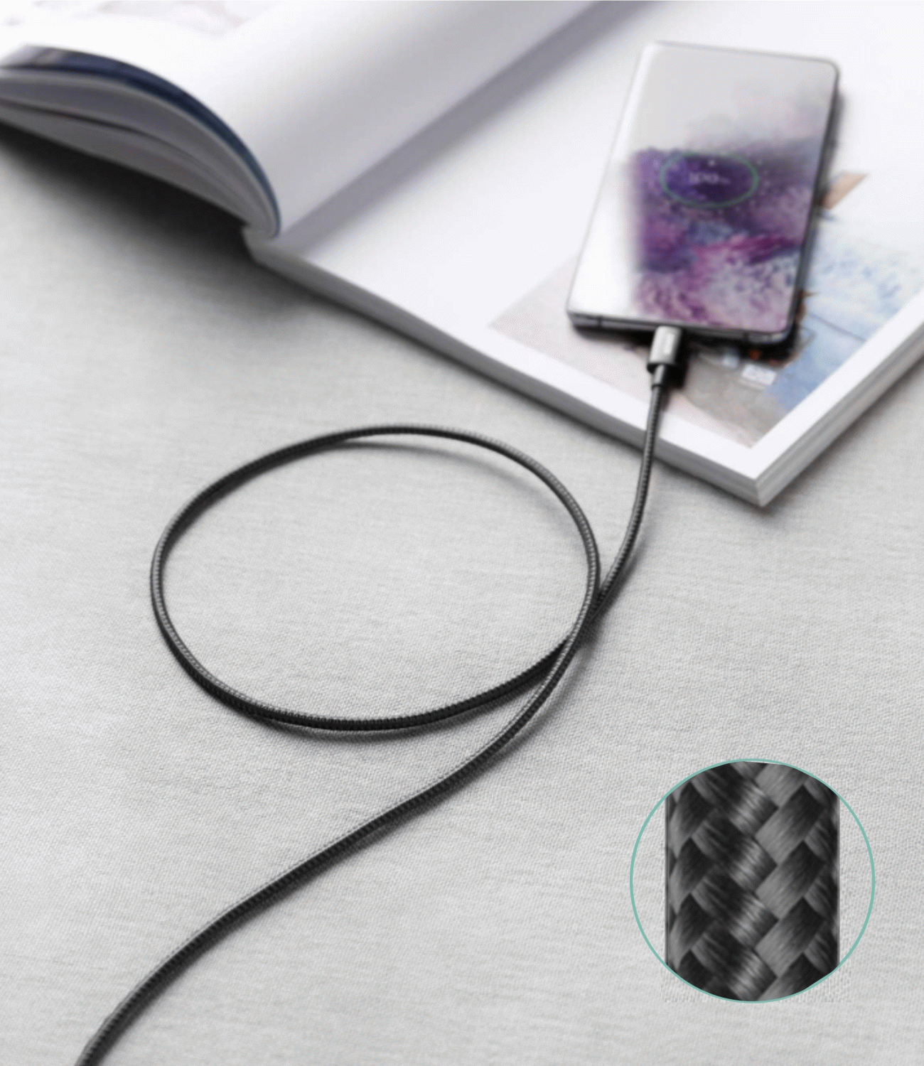 Kabel iPEAX TEXTILNÍ USB-A / USB-C 1,5M, USB 2.0, černá