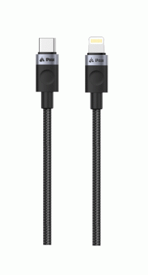 Textilní kabel iPEAX USB-C / LIGHTNING 1,5M, USB 2.0, černá