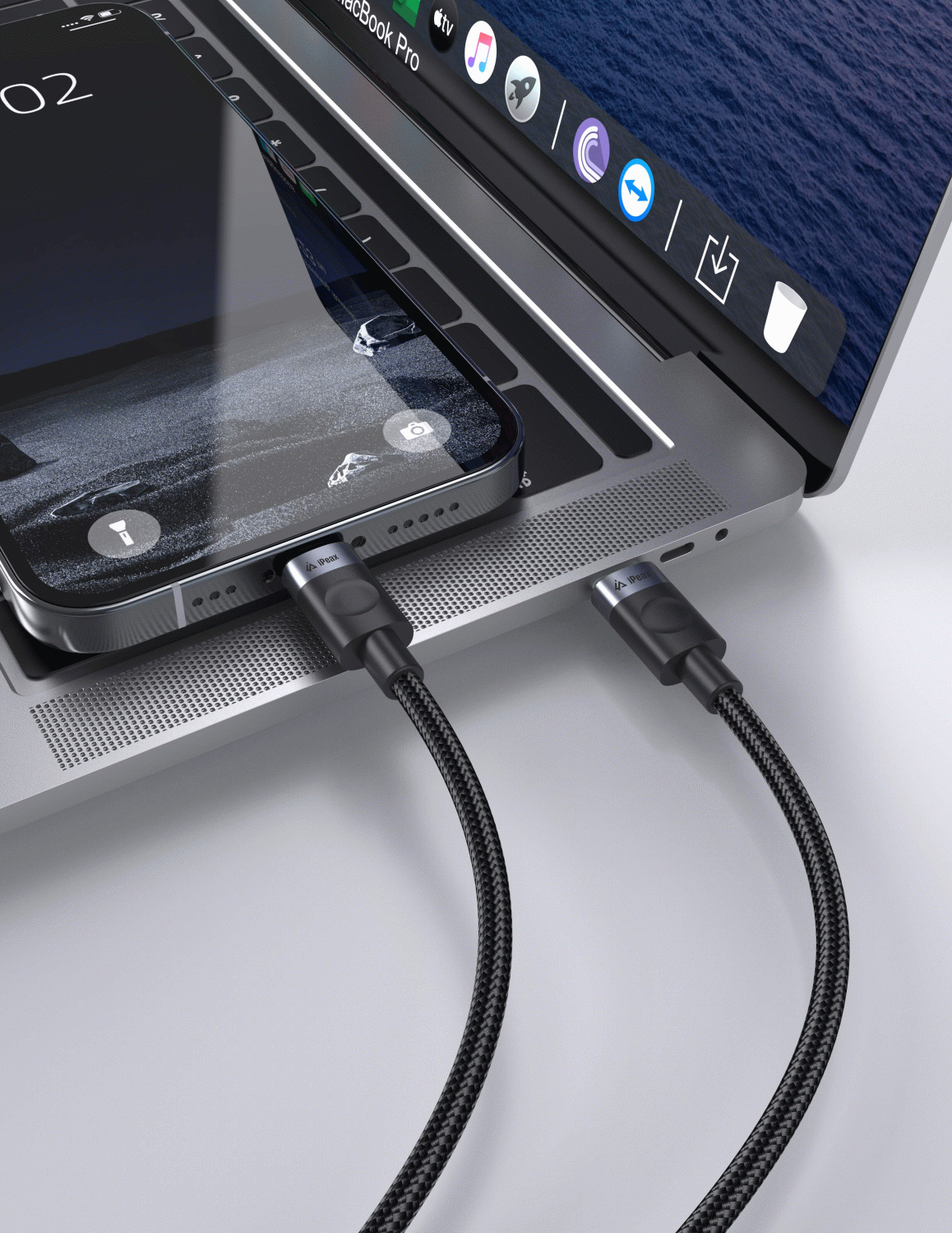 Textilní kabel iPEAX USB-C / USB-C 1,5M, USB 2.0, černá