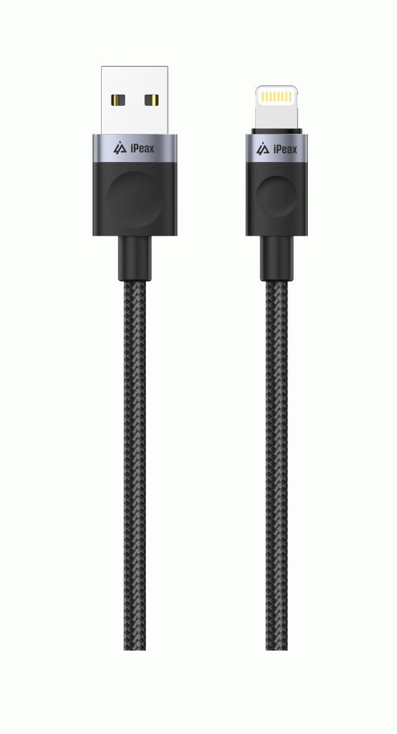 Textilní kabel iPEAX USB-A / LIGHTNING 1M, USB 2.0, černá
