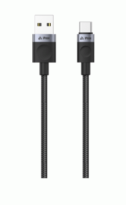 Textilní kabel iPEAX USB-A / USB-C 1M, USB 2.0, černá