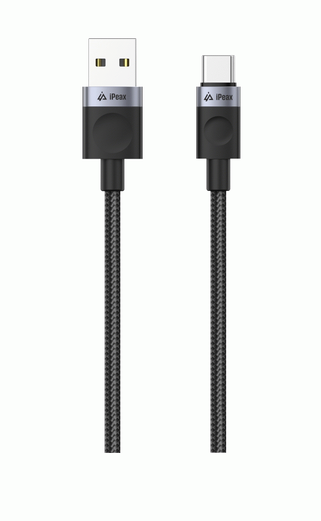 Textilní kabel iPEAX USB-A / USB-C 1M, USB 2.0, černá