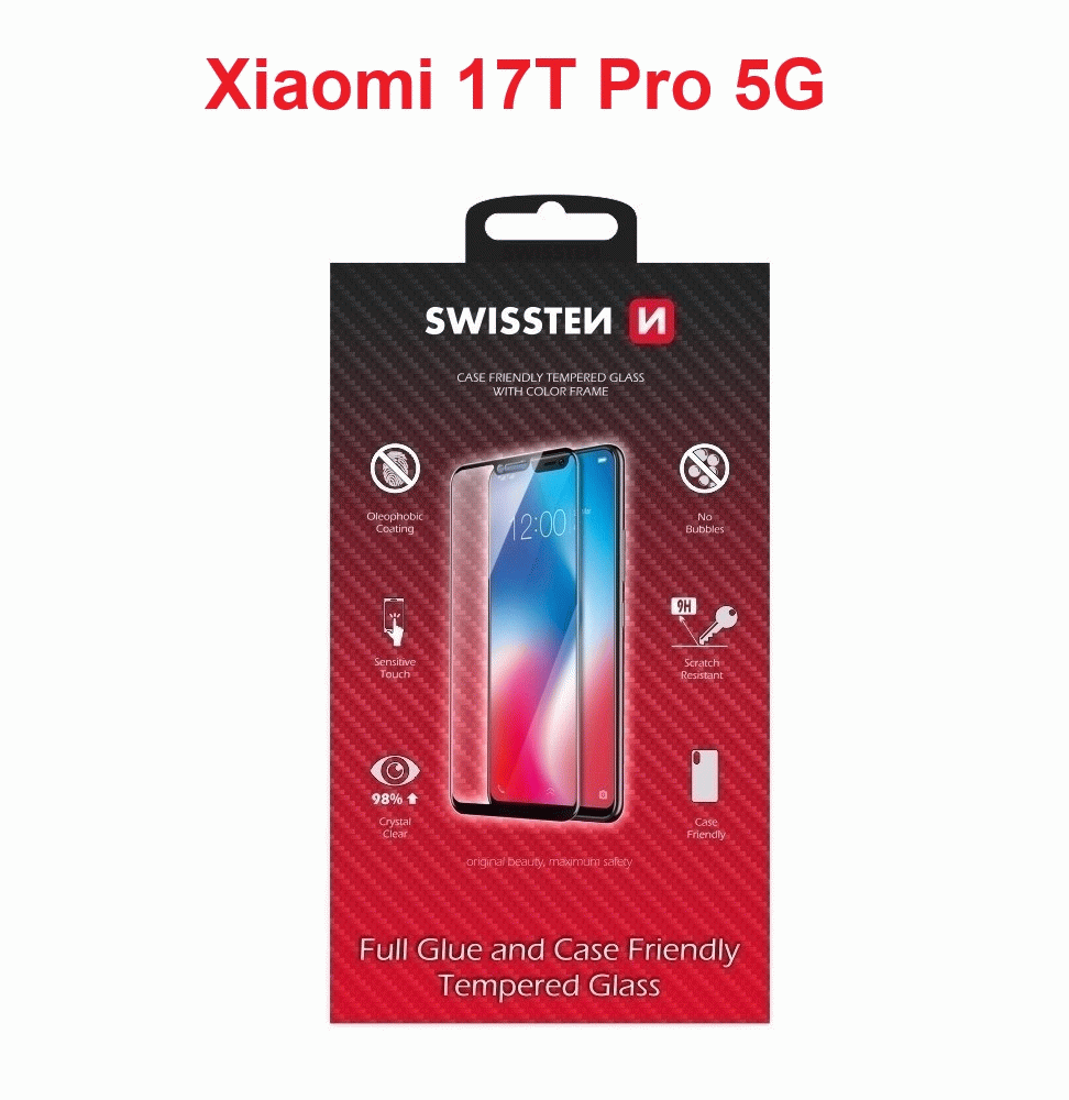Tvrzené sklo SWISSTEN FULL GLUE, COLOR FRAME, CASE FRIENDLY PRO XIAOMI 17T PRO 5G, černá