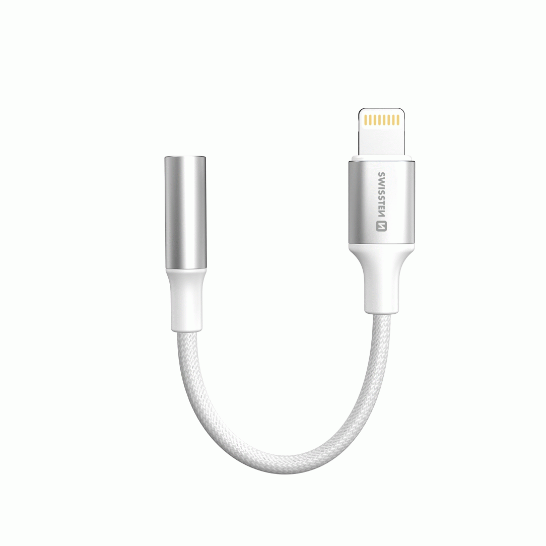 AUDIO ADAPTÉR SWISSTEN TEXTILE LIGHTNING / 3,5mm AUX 0,15 M, BÍLÁ