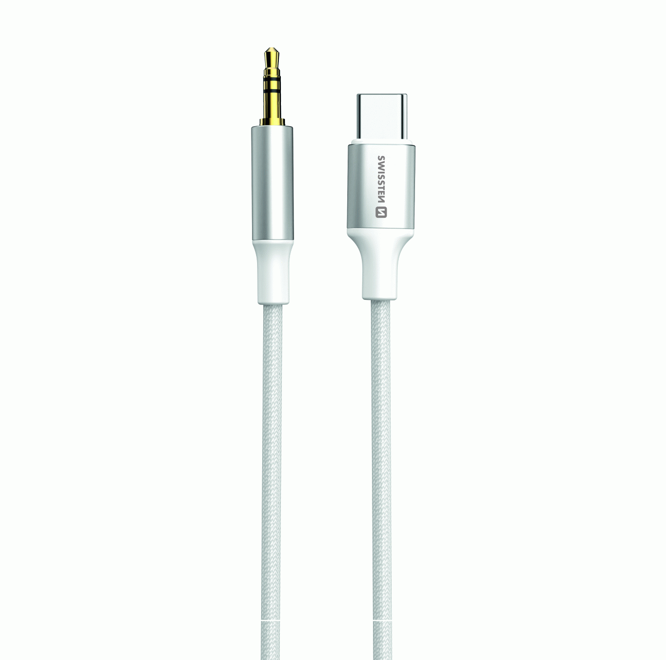 AUDIO ADAPTÉR SWISSTEN TEXTILE USB-C / 3,5 mm JACK, 1,5M, BÍLÁ