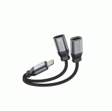 NABÍJECÍ AUDIO ADAPTÉR SWISSTEN TEXTILE LIGHTNING / 2x LIGHTNING, 0,12 M, ČERNÁ