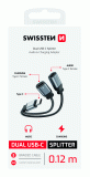 NABÍJECÍ AUDIO ADAPTÉR SWISSTEN TEXTILE USB-C / 2x USB-C, 0,12 M, ČERNÁ