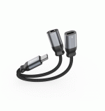 NABÍJECÍ AUDIO ADAPTÉR SWISSTEN TEXTILE USB-C / USB-C a 3,5mm AUX 0,12 M, ČERNÁ