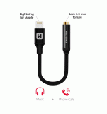 AUDIO ADAPTÉR SWISSTEN TEXTILE LIGHTNING /JACK, 0,15 M, ČERNÁ