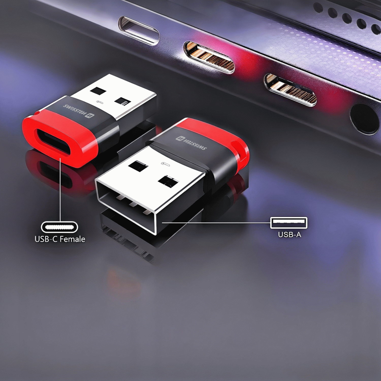 NABÍJECÍ ADAPTÉR S BLOKACÍ DAT SWISSTEN DataGUARD USB-A / USB-C, ČERNÁ