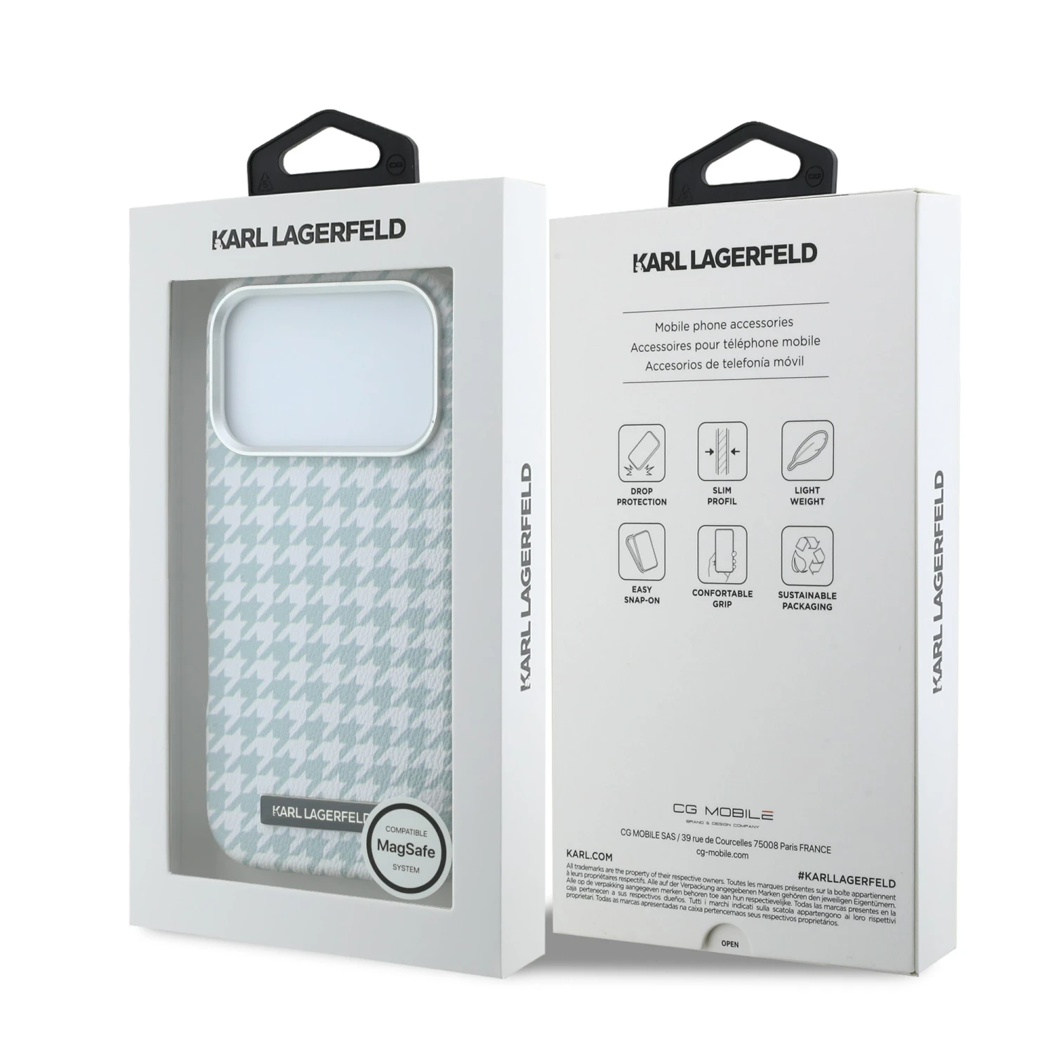 Karl Lagerfeld PU Houndstooth Resin Plate MagSafe Zadní Kryt pro iPhone 17 Pro Blue