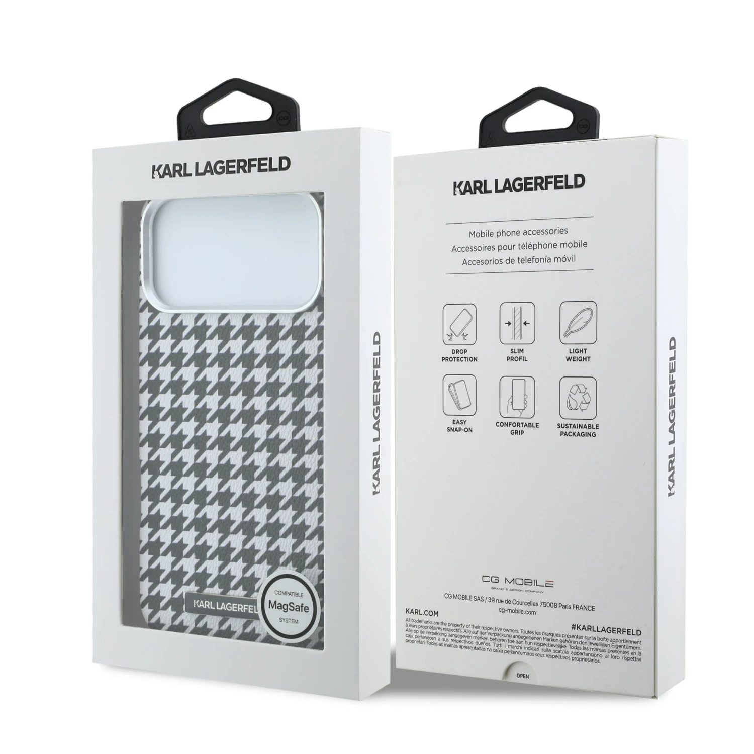 Karl Lagerfeld PU Houndstooth Resin Plate MagSafe Zadní Kryt pro iPhone 17 Pro Max Black