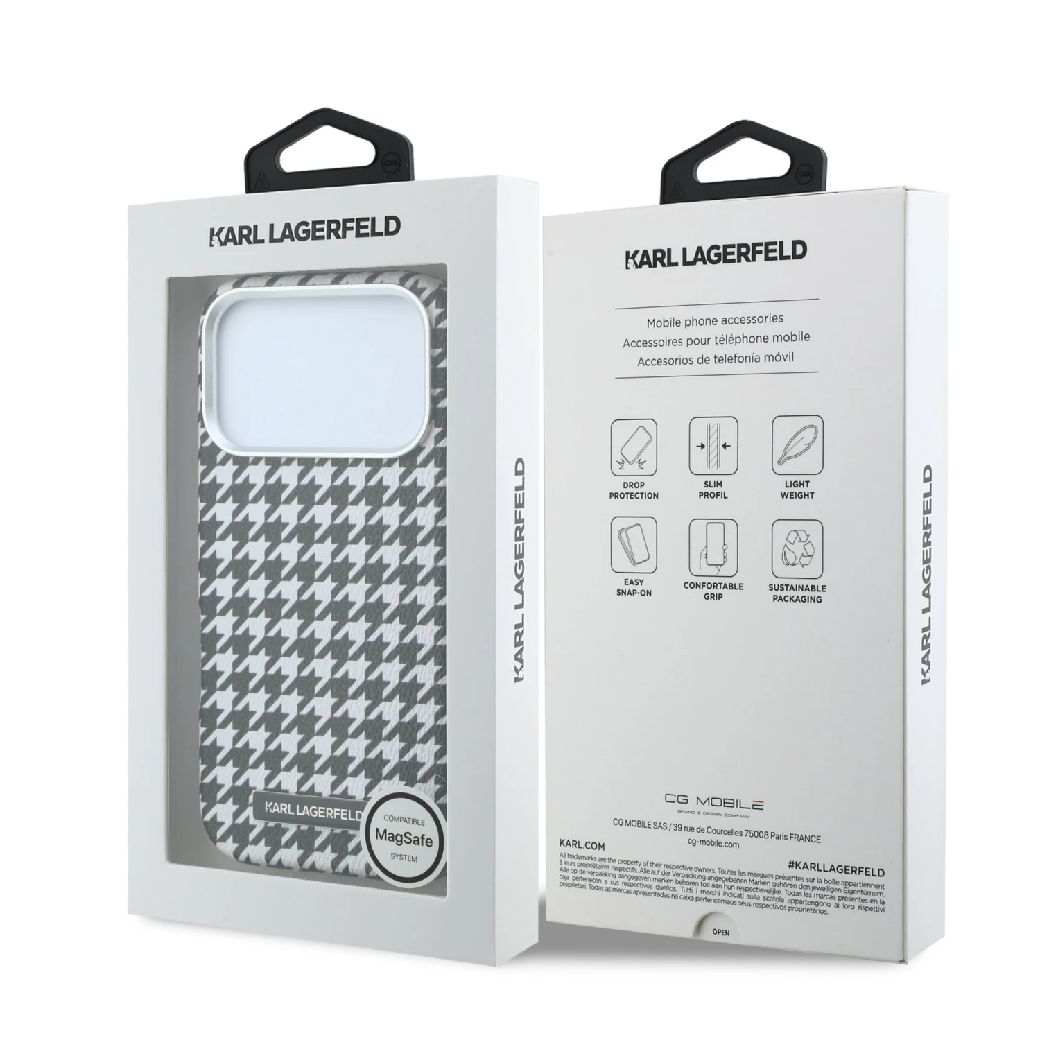 Karl Lagerfeld PU Houndstooth Resin Plate MagSafe Zadní Kryt pro iPhone 17 Pro Black
