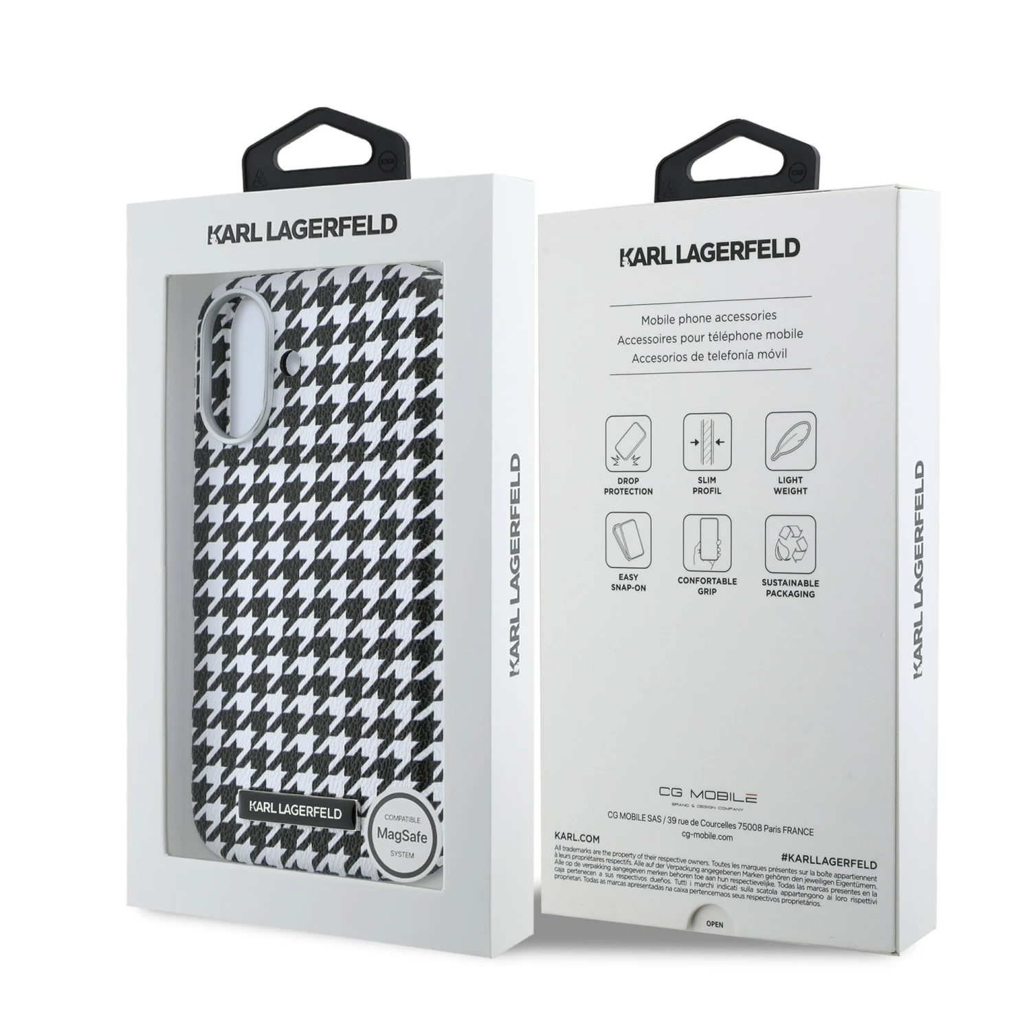 Karl Lagerfeld PU Houndstooth Resin Plate MagSafe Zadní Kryt pro iPhone 17 Black