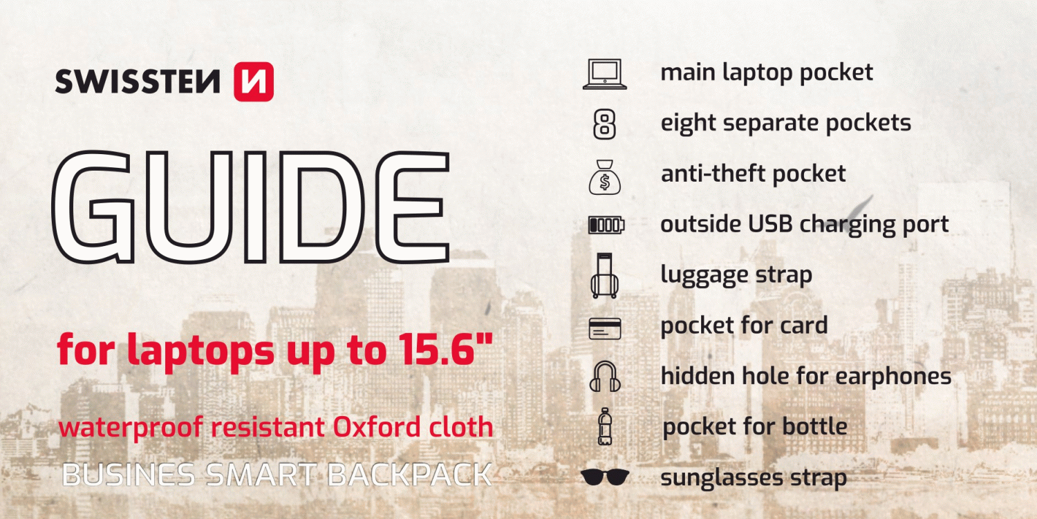 LAPTOP BACKPACK GUIDE SWISSTEN 15,6", ČERNÁ