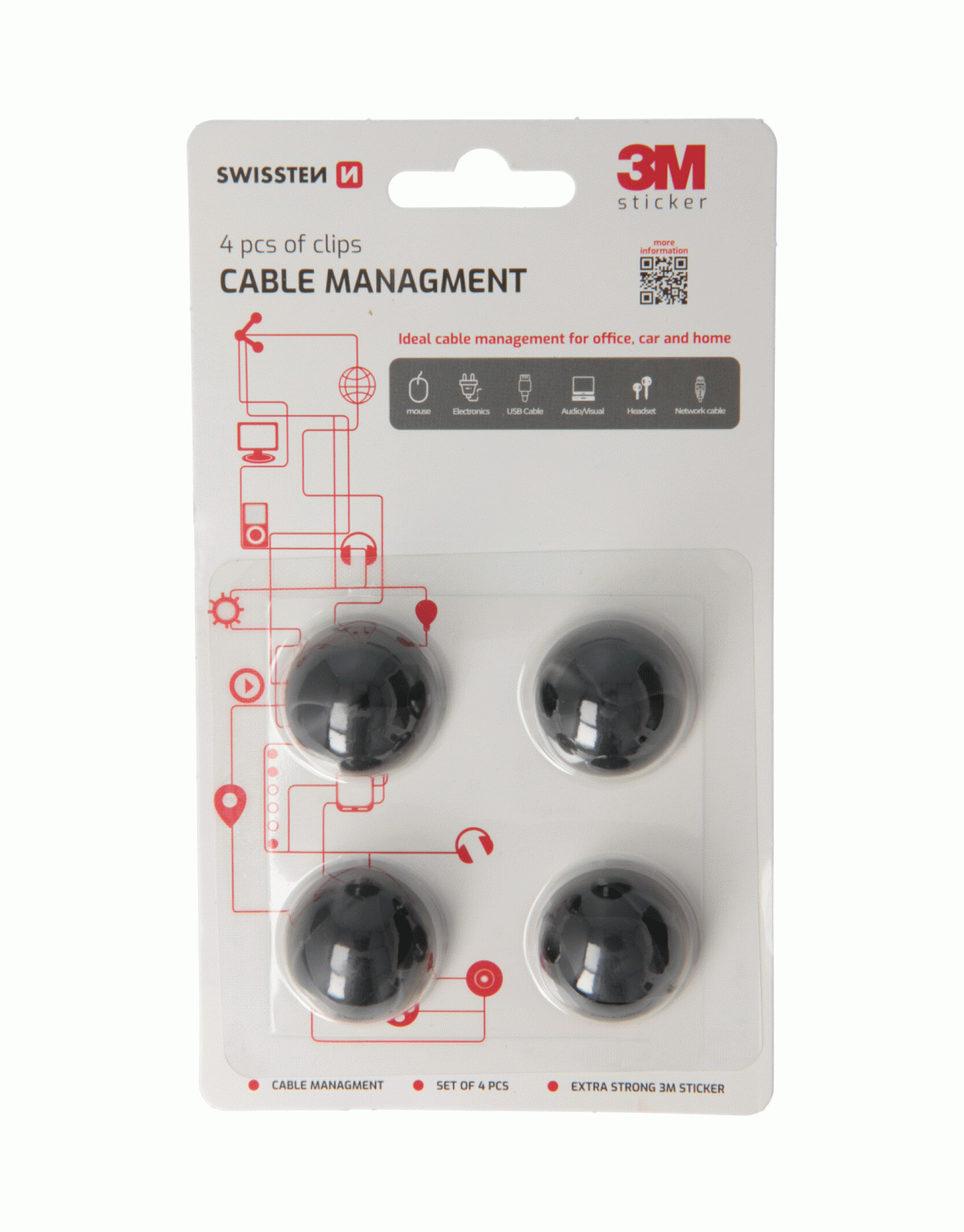 KABELOVÝ MANAGEMENT SWISSTEN - KLIPY NA KABELY 4 ks