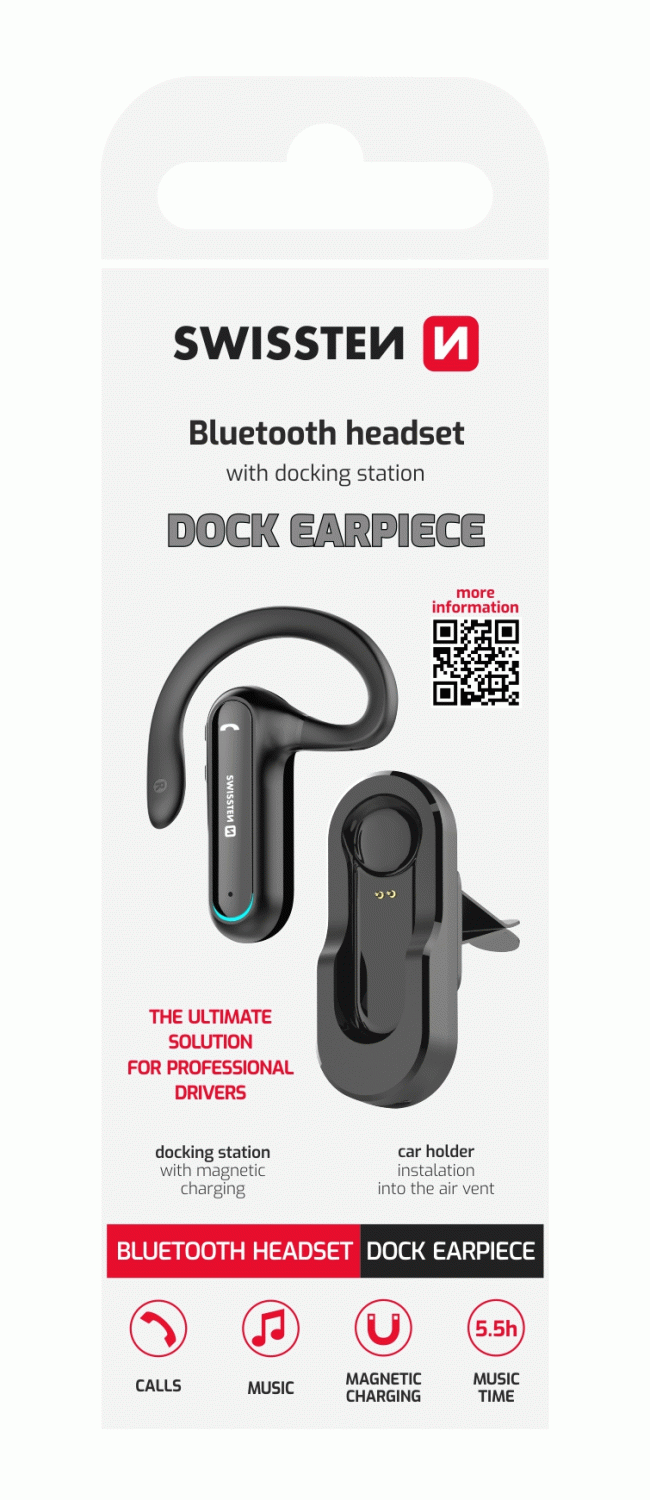 BLUETOOTH HEADSET SWISSTEN DOCK EARPIECE, ČERNÁ