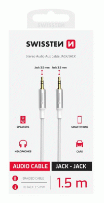 AUDIO KABEL SWISSTEN TEXTILE JACK / JACK, 1,5 M, BÍLÁ