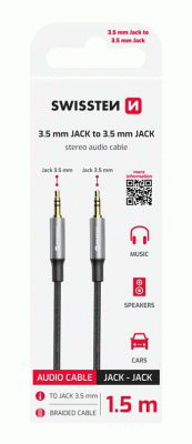 AUDIO KABEL SWISSTEN TEXTILE JACK / JACK, 1,5 M, ČERNÁ