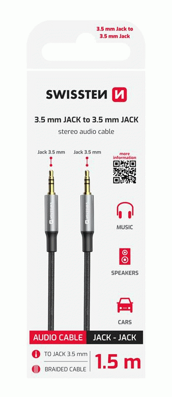 AUDIO KABEL SWISSTEN TEXTILE JACK / JACK, 1,5 M, ČERNÁ