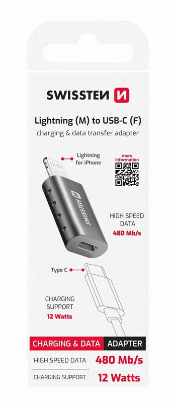 ADAPTER SWISSTEN LIGHTNING(M)/USB-C(F), ČERNÁ
