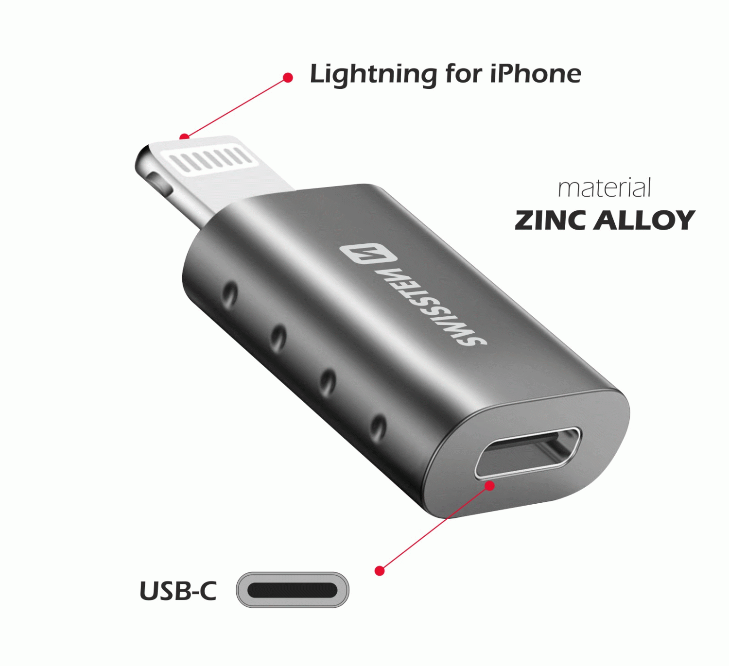 ADAPTER SWISSTEN LIGHTNING(M)/USB-C(F), ČERNÁ