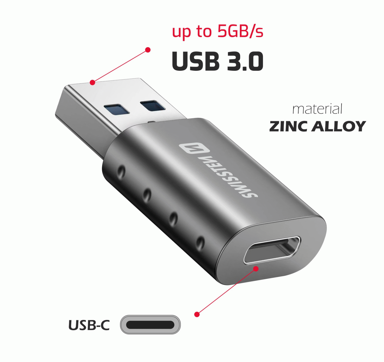 ADAPTER SWISSTEN USB-A(M)/USB-C(F), ČERNÁ
