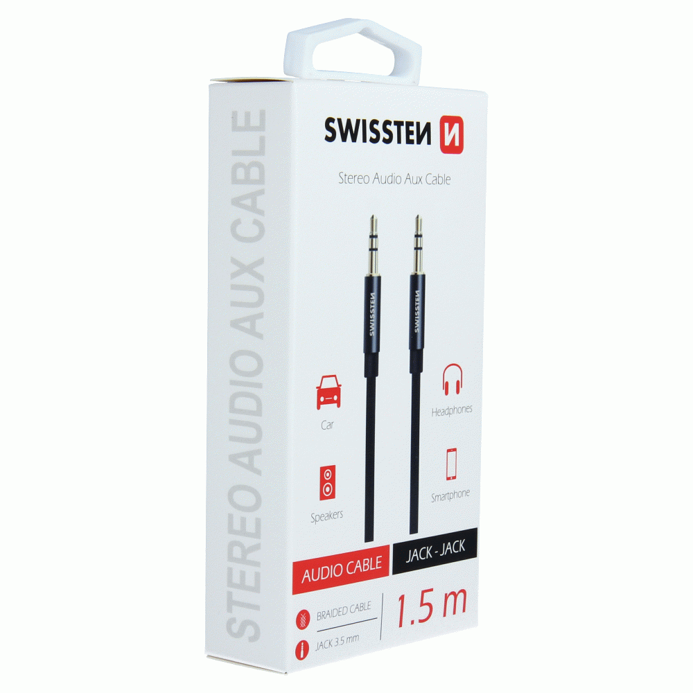 AUDIO KABEL SWISSTEN TEXTILE JACK - JACK 1,5 M, ČERNÁ