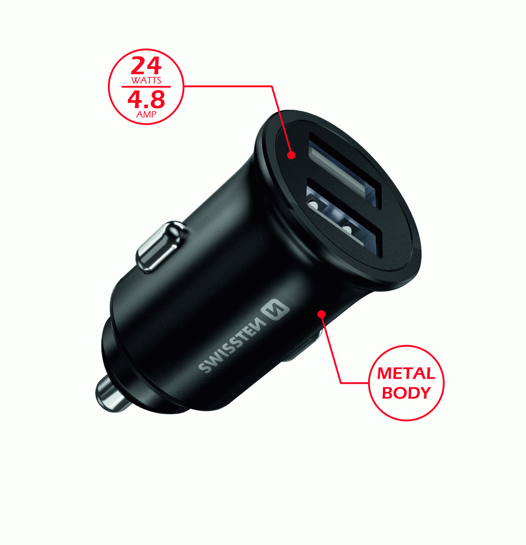 ADAPTÉR SWISSTEN CL 2x USB 4,8A METALM, ČERNÁ
